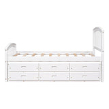 English Elm Twin Size Platform Storage Bed Solid Wood Bed With 6 Drawers,White