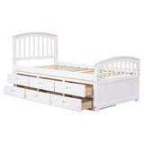 English Elm Twin Size Platform Storage Bed Solid Wood Bed With 6 Drawers,White