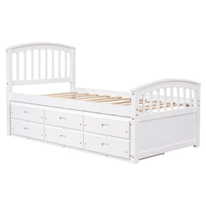 English Elm Twin Solid Pine Storage Bed with Six Built-in Drawers for Kids or Guest Rooms SG000121AAK