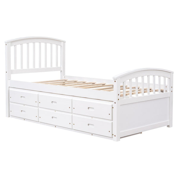 English Elm Twin Solid Pine Storage Bed with Six Built-in Drawers for Kids or Guest Rooms SG000121AAK