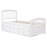 English Elm Twin Size Platform Storage Bed Solid Wood Bed With 6 Drawers,White