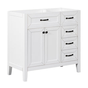 English Elm 36" Matte Bathroom Vanity Base Cabinet with Drawers Rubberwood Frame Modern Storage White WF296707AAK