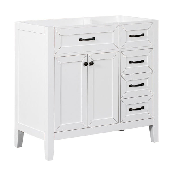 English Elm 36" Matte Bathroom Vanity Base Cabinet with Drawers Rubberwood Frame Modern Storage White WF296707AAK
