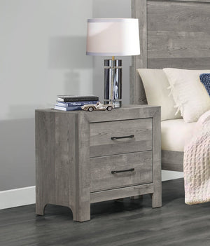 English Elm Rustic Corbin Gray Finish Nightstand with 2 Drawers, 3D Paper Veneer Texture & Black Metal Hardware, 23.5x16x24" B01169123