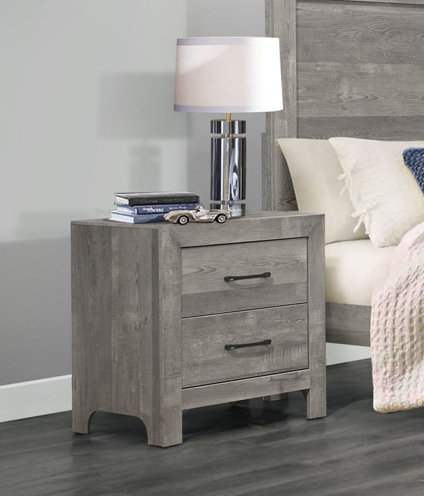 English Elm Rustic Corbin Gray Finish Nightstand with 2 Drawers, 3D Paper Veneer Texture & Black Metal Hardware, 23.5x16x24" B01169123