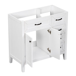 English Elm 36" Matte Bathroom Vanity Base Cabinet with Drawers Rubberwood Frame Modern Storage White WF296707AAK
