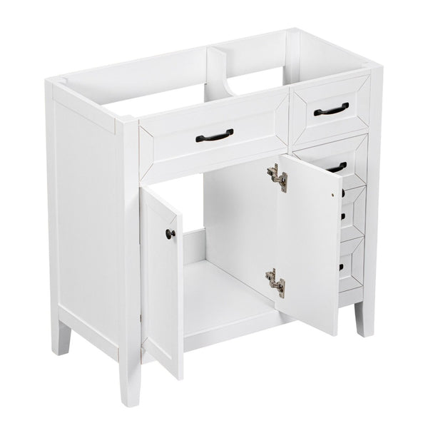 English Elm 36" Matte Bathroom Vanity Base Cabinet with Drawers Rubberwood Frame Modern Storage White WF296707AAK