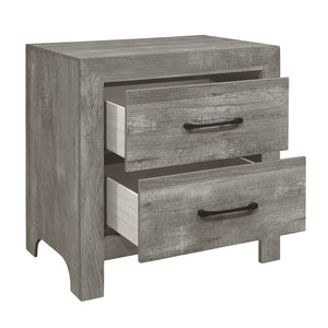 English Elm Rustic Corbin Gray Finish Nightstand with 2 Drawers, 3D Paper Veneer Texture & Black Metal Hardware, 23.5x16x24" B01169123