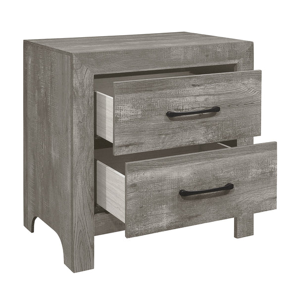 English Elm Rustic Corbin Gray Finish Nightstand with 2 Drawers, 3D Paper Veneer Texture & Black Metal Hardware, 23.5x16x24" B01169123