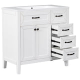 English Elm 36" Bathroom Vanity With Sink Combo, White Bathroom Cabinet With Drawers, Solid Frame and Mdf Board (Old Sku:Jl000007Aak)