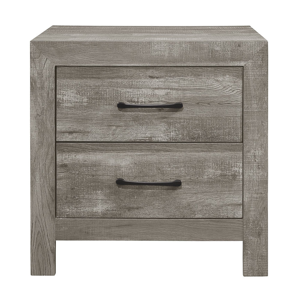 English Elm Rustic Corbin Gray Finish Nightstand with 2 Drawers, 3D Paper Veneer Texture & Black Metal Hardware, 23.5x16x24" B01169123