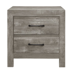 English Elm Rustic Corbin Gray Finish Nightstand with 2 Drawers, 3D Paper Veneer Texture & Black Metal Hardware, 23.5x16x24" B01169123