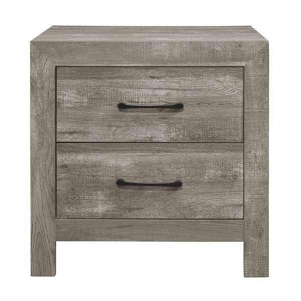 English Elm Rustic Corbin Gray Finish Nightstand with 2 Drawers, 3D Paper Veneer Texture & Black Metal Hardware, 23.5x16x24" B01169123