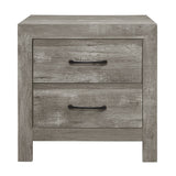 Transitional Rustic Gray Nightstand, 2 Drawers - Malaysian Bedroom Furniture