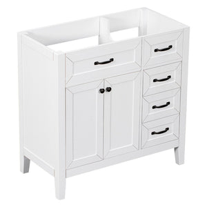 English Elm 36" Matte Bathroom Vanity Base Cabinet with Drawers Rubberwood Frame Modern Storage White WF296707AAK