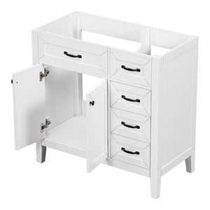 English Elm 36" Matte Bathroom Vanity Base Cabinet with Drawers Rubberwood Frame Modern Storage White WF296707AAK