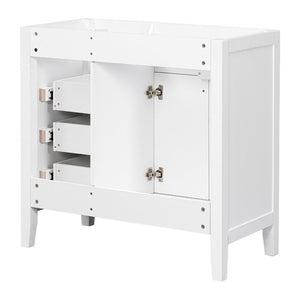 English Elm 36" Matte Bathroom Vanity Base Cabinet with Drawers Rubberwood Frame Modern Storage White WF296707AAK