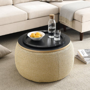 English Elm Round Woven Storage Ottoman with Removable Lid Eucalyptus Frame Footrest Side Table W48762888