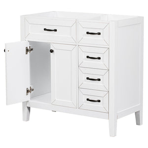 English Elm 36" Matte Bathroom Vanity Base Cabinet with Drawers Rubberwood Frame Modern Storage White WF296707AAK