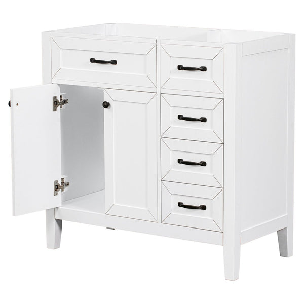 English Elm 36" Matte Bathroom Vanity Base Cabinet with Drawers Rubberwood Frame Modern Storage White WF296707AAK
