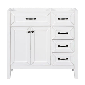 English Elm 36" Matte Bathroom Vanity Base Cabinet with Drawers Rubberwood Frame Modern Storage White WF296707AAK