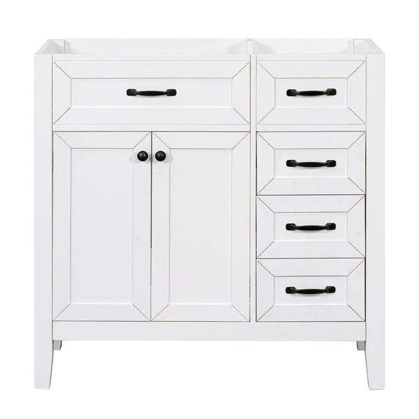 English Elm 36" Matte Bathroom Vanity Base Cabinet with Drawers Rubberwood Frame Modern Storage White WF296707AAK