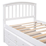 English Elm Twin Size Platform Storage Bed Solid Wood Bed With 6 Drawers,White