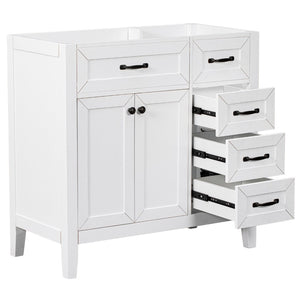 English Elm 36" Matte Bathroom Vanity Base Cabinet with Drawers Rubberwood Frame Modern Storage White WF296707AAK