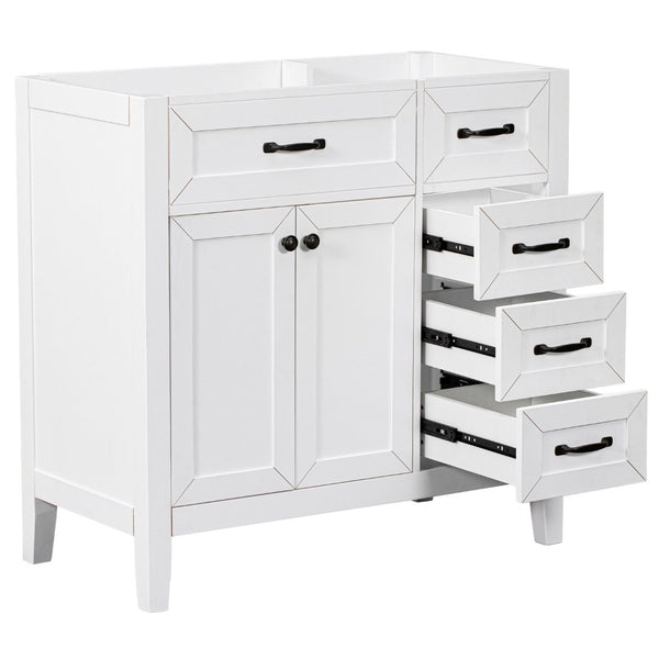 English Elm 36" Matte Bathroom Vanity Base Cabinet with Drawers Rubberwood Frame Modern Storage White WF296707AAK
