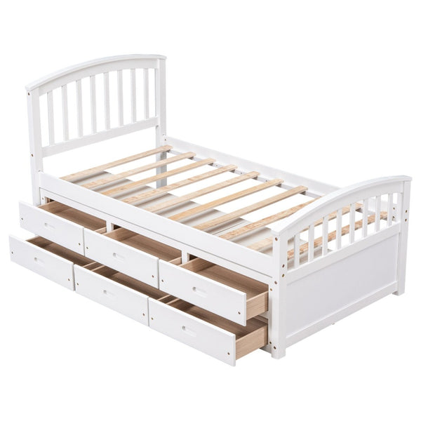English Elm Twin Solid Pine Storage Bed with Six Built-in Drawers for Kids or Guest Rooms SG000121AAK