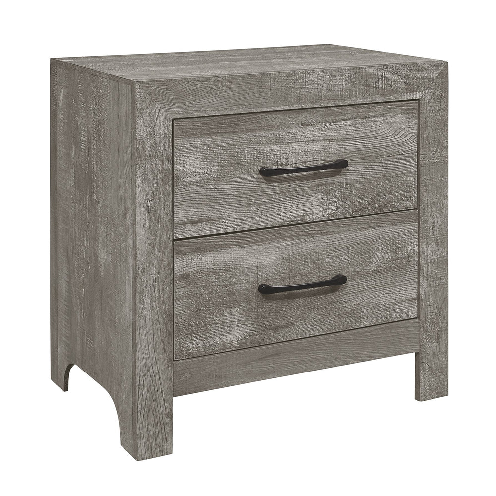 English Elm Rustic Corbin Gray Finish Nightstand with 2 Drawers, 3D Paper Veneer Texture & Black Metal Hardware, 23.5x16x24" B01169123