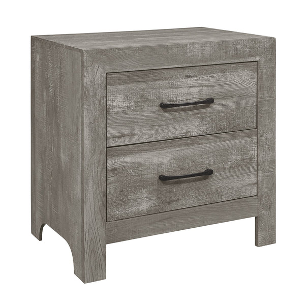 English Elm Rustic Corbin Gray Finish Nightstand with 2 Drawers, 3D Paper Veneer Texture & Black Metal Hardware, 23.5x16x24" B01169123