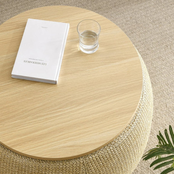 English Elm Round Woven Storage Ottoman with Removable Lid Eucalyptus Frame Footrest Side Table W48762888