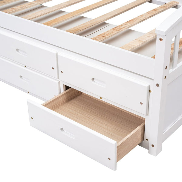 English Elm Twin Solid Pine Storage Bed with Six Built-in Drawers for Kids or Guest Rooms SG000121AAK