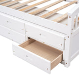 English Elm Twin Size Platform Storage Bed Solid Wood Bed With 6 Drawers,White