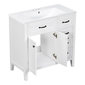 English Elm 36" Freestanding Bathroom Vanity Solid Rubberwood Cabinet with Ceramic Sink and Three Drawers White JL000007AAK-6