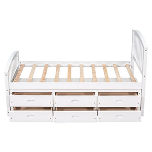 English Elm Twin Solid Pine Storage Bed with Six Built-in Drawers for Kids or Guest Rooms SG000121AAK