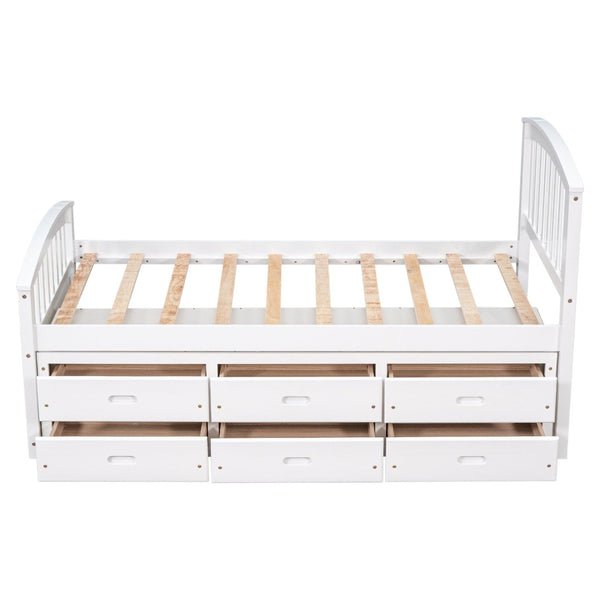 English Elm Twin Solid Pine Storage Bed with Six Built-in Drawers for Kids or Guest Rooms SG000121AAK