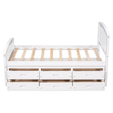 English Elm Twin Size Platform Storage Bed Solid Wood Bed With 6 Drawers,White