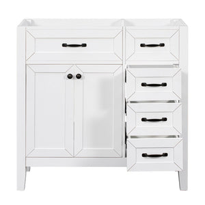 English Elm 36" Matte Bathroom Vanity Base Cabinet with Drawers Rubberwood Frame Modern Storage White WF296707AAK