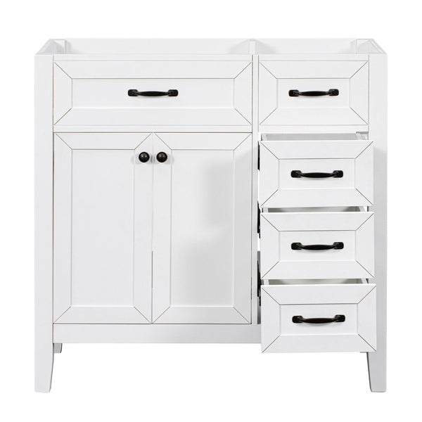 English Elm 36" Matte Bathroom Vanity Base Cabinet with Drawers Rubberwood Frame Modern Storage White WF296707AAK
