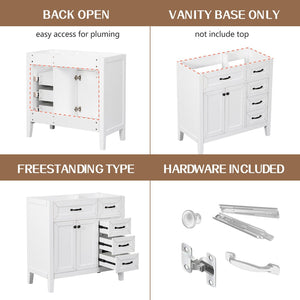 English Elm 36" Matte Bathroom Vanity Base Cabinet with Drawers Rubberwood Frame Modern Storage White WF296707AAK