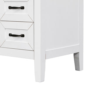 English Elm 36" Freestanding Bathroom Vanity Solid Rubberwood Cabinet with Ceramic Sink and Three Drawers White JL000007AAK-6