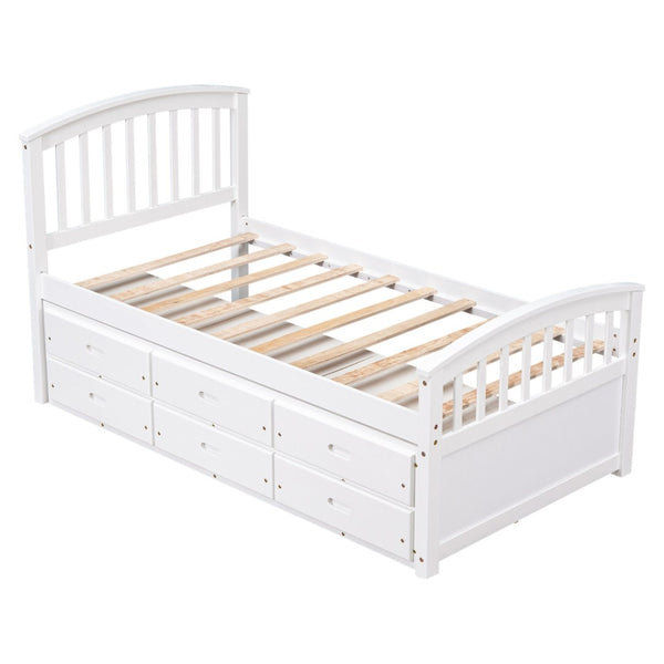 English Elm Twin Solid Pine Storage Bed with Six Built-in Drawers for Kids or Guest Rooms SG000121AAK