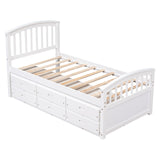 English Elm Twin Size Platform Storage Bed Solid Wood Bed With 6 Drawers,White