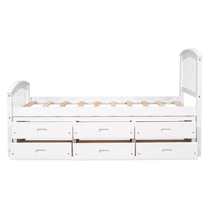 English Elm Twin Solid Pine Storage Bed with Six Built-in Drawers for Kids or Guest Rooms SG000121AAK