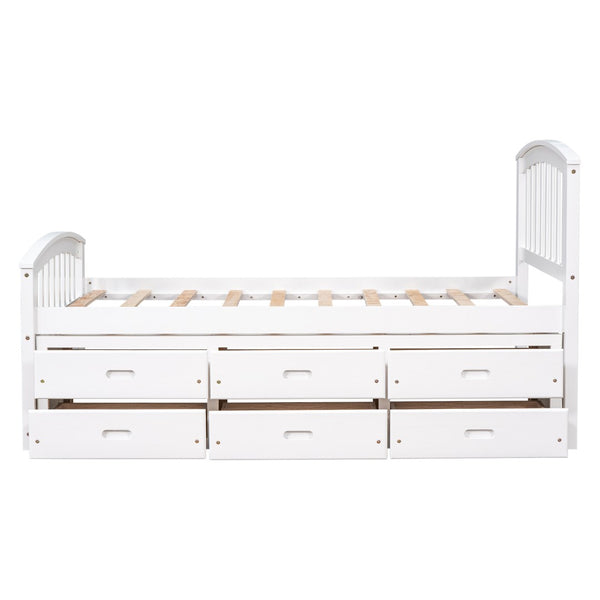 English Elm Twin Solid Pine Storage Bed with Six Built-in Drawers for Kids or Guest Rooms SG000121AAK