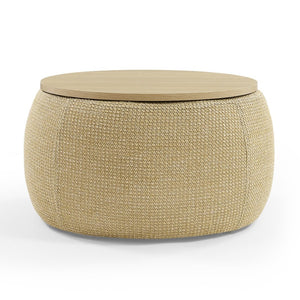 English Elm Round Woven Storage Ottoman with Removable Lid Eucalyptus Frame Footrest Side Table W48762888