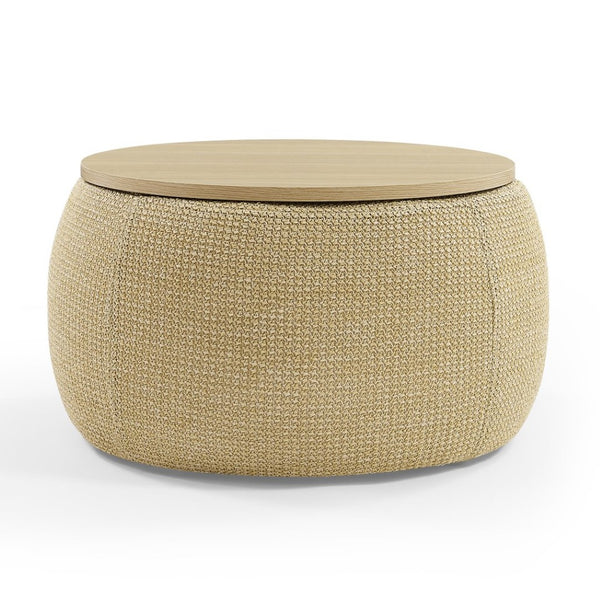 English Elm Round Woven Storage Ottoman with Removable Lid Eucalyptus Frame Footrest Side Table W48762888
