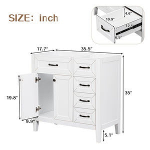 English Elm 36" Matte Bathroom Vanity Base Cabinet with Drawers Rubberwood Frame Modern Storage White WF296707AAK